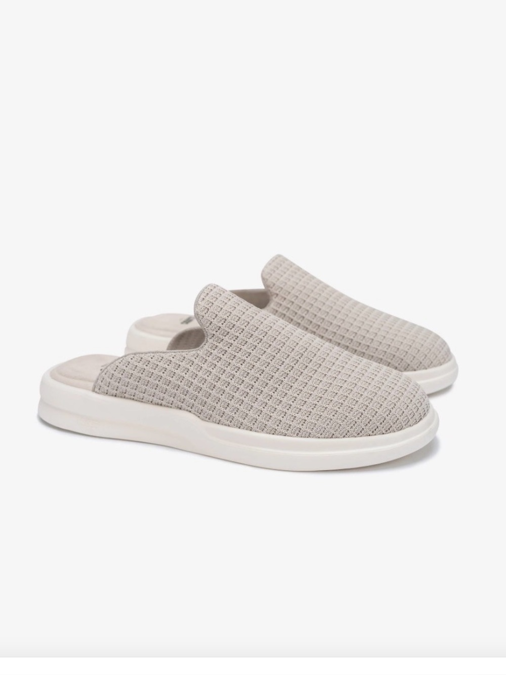 NWOT Lusso Cloud Pelli Waffle Knit Mules Slippers Gray White Women's Size 7